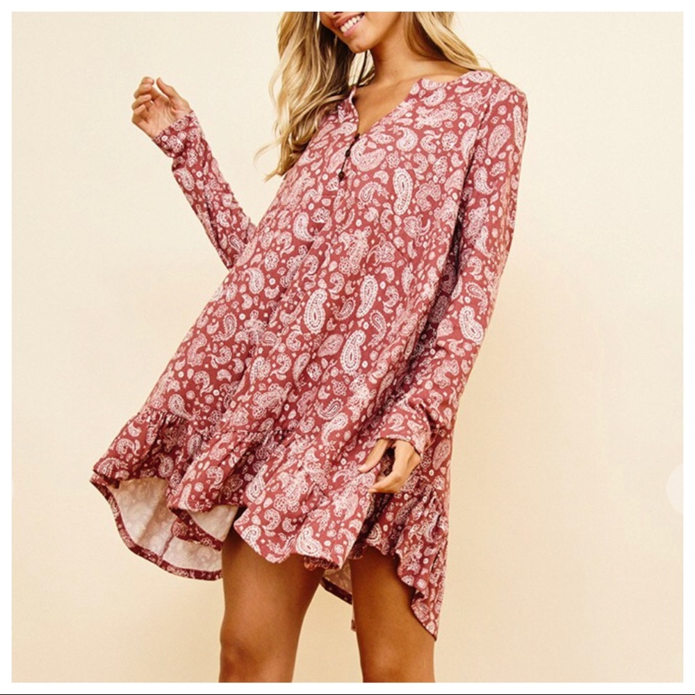 #14 LAST ONE Boho Chic Paisley Print Ruffle Hem Dress - Picture 6 of 6